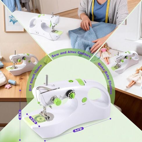 ماكينة خياطة محمولة بمحرك عزم دوران عالي مطور، ماكينة خياطة صغيرة محمولة باليد للمبتدئين، محمولة بدون أسلاك، مجموعة أدوات خياطة 7 أقمشة، وضعان لخيطين مع دواسة قدم، للسفر المنزلي in Kuwait