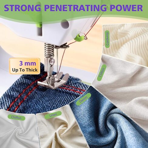 ماكينة خياطة محمولة بمحرك عزم دوران عالي مطور، ماكينة خياطة صغيرة محمولة باليد للمبتدئين، محمولة بدون أسلاك، مجموعة أدوات خياطة 7 أقمشة، وضعان لخيطين مع دواسة قدم، للسفر المنزلي in Kuwait