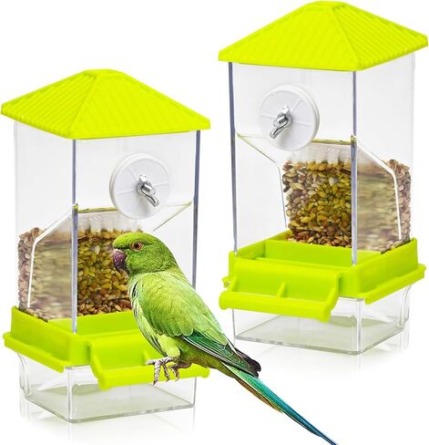 BNOSDM No Mess Automatic Bird Feeder Anti-Splash Bird Feeder Acrylic Transparent Food Container Parrot Cage Accessories for Parakeets Budgies Lovebirds Cockatoos Conures Finches (Green) in Saudi Arabia