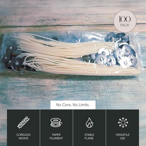 CD-5 Candle Making Wicks, Ideal for Vegetable-Based Waxes, Flat Braided, Coreless Wicks for Candle Making & Consistent Flame, 6" Length, Pack of 100 in Saudi Arabia