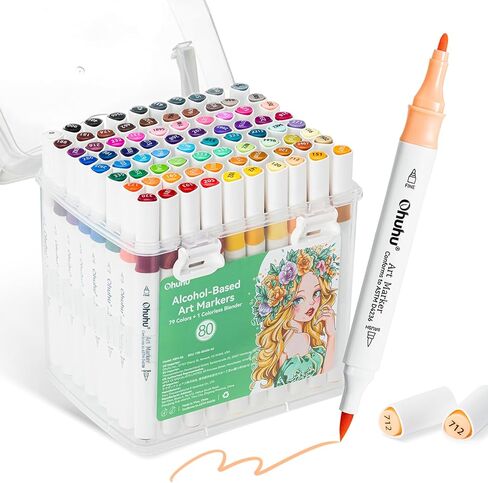 Ohuhu Alcohol Markers 80 Colors Brush& Fine for Beginners Adults Coloring in Kuwait