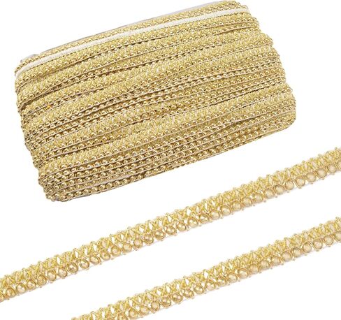 White Gold Pearl Trim - 10 Yards Beaded Lace Trimming Embroidery Embellishment Ribbon for Sewing Fabric, Garment Accessories, Dress Bag Decoration, Crafts DIY in Saudi Arabia