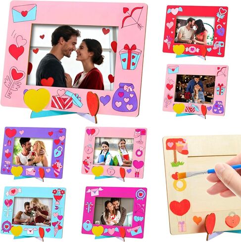 Geelin 12 Packs Wooden Valentine's Day Picture Frame Craft Kits 4x6 Inch DIY Photo Frames for Galentine's Day Party Favor Home Desk Decoration in Saudi Arabia