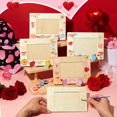 Geelin 12 Packs Wooden Valentine's Day Picture Frame Craft Kits 4x6 Inch DIY Photo Frames for Galentine's Day Party Favor Home Desk Decoration in Saudi Arabia