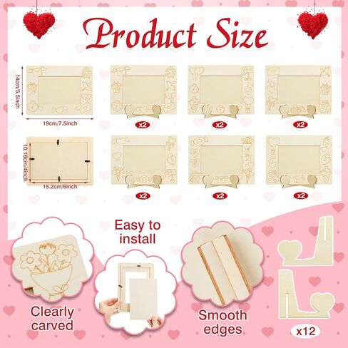 Geelin 12 Packs Wooden Valentine's Day Picture Frame Craft Kits 4x6 Inch DIY Photo Frames for Galentine's Day Party Favor Home Desk Decoration in Saudi Arabia