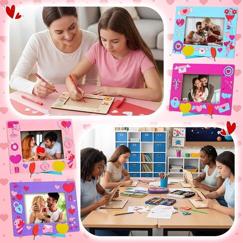 Geelin 12 Packs Wooden Valentine's Day Picture Frame Craft Kits 4x6 Inch DIY Photo Frames for Galentine's Day Party Favor Home Desk Decoration in Saudi Arabia