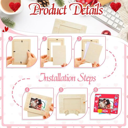 Geelin 12 Packs Wooden Valentine's Day Picture Frame Craft Kits 4x6 Inch DIY Photo Frames for Galentine's Day Party Favor Home Desk Decoration in Saudi Arabia