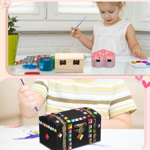 Kigley 2 Pack Paint Your Own Wooden Jewelry Box DIY Crafts Kits Heart Treasure Box Kit Unfinished Arts and Craft for Ages 3-12 Year Old Girls Boys Birthday Gifts Valentines Mother's Day Favors in Saudi Arabia