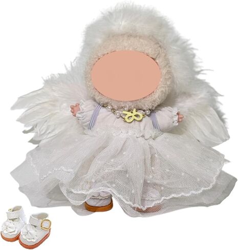 6-Piece Set Clothes for 17cm (6.7 in) Dolls (No Doll) – Gothic Fantasy Dark Angel Mysterious, Gothic with Lace Dress, Inner Slip, Wing Cape, Headband, Ribbon Choker & Black Shoes in Saudi Arabia