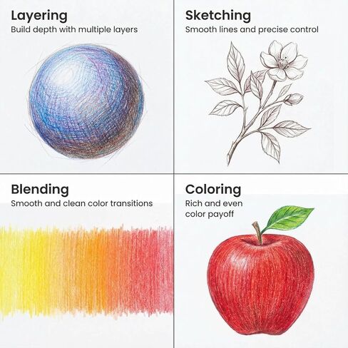 Colored Pencils Set with Sharpener, Soft Core Color Pencils for Adult Coloring Books, Artist Drawing, Sketching, Blending, Shading, Layering & Art Supplies (48 Colors) in Saudi Arabia