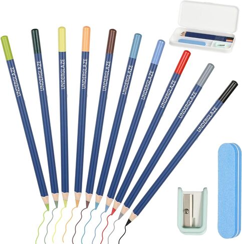 gisgfim 10Pcs Underglaze Pencils Water-Based Underglaze Pencil Set Under Glaze Ceramic Pencils Ceramic Colored Pencil Include Pen Case, Eraser and Sharpener Pottery Decorating Tools for Art Creation in Saudi Arabia