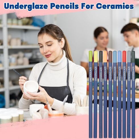 gisgfim 10Pcs Underglaze Pencils Water-Based Underglaze Pencil Set Under Glaze Ceramic Pencils Ceramic Colored Pencil Include Pen Case, Eraser and Sharpener Pottery Decorating Tools for Art Creation in Saudi Arabia