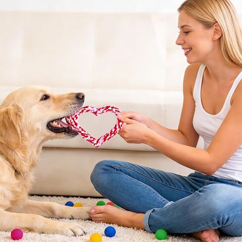 Rbenxia 2 قطعة ألعاب مضغ للكلاب في عيد الحب، ألعاب للكلاب من الحبال القطنية على شكل قلب للحيوانات الأليفة، وردي وأحمر 5.5 بوصة، هدايا عيد الحب للجرو (أحمر، مزيج) in Kuwait