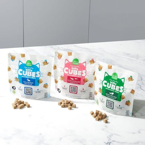 Open Farm, Kitty Cubes, Freeze Dried Raw Cat Treats, Grain-Free, High-Protein Cat Treat with Probiotics, Omega Fatty Acids & Superfoods, Chicken & Turkey Recipe, 1.5oz Bag in Saudi Arabia