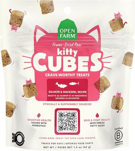Open Farm, Kitty Cubes, Freeze Dried Raw Cat Treats, Grain-Free, High-Protein Cat Treat with Probiotics, Omega Fatty Acids & Superfoods, Chicken & Turkey Recipe, 1.5oz Bag in Saudi Arabia