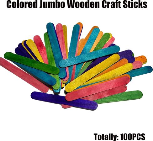 100 Pack Colored Jumbo Wooden Craft Sticks, Assorted Colors, 5.9 x 0.67 Inches, for DIY Arts, Home Projects, Classroom Supplies in Saudi Arabia