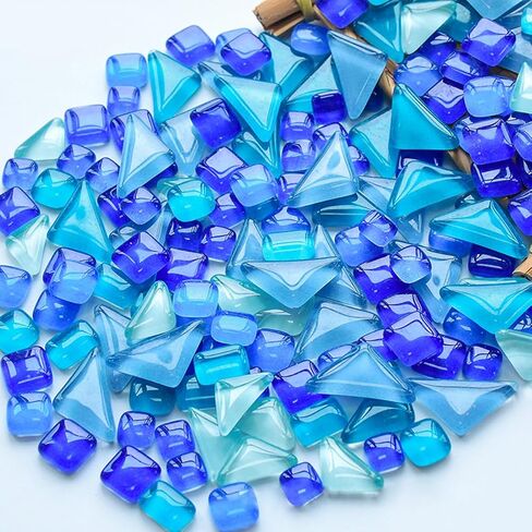 210G Crystal Free Stone Mosaic Tiles DIY Craft Kit, Ocean-Inspired Glass Granules Mosaic Glass Crafts for Art & Decor, Perfect for Kids, Adults, Home Decor(Blue Series) in Kuwait
