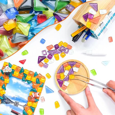 210G Crystal Free Stone Mosaic Tiles DIY Craft Kit, Ocean-Inspired Glass Granules Mosaic Glass Crafts for Art & Decor, Perfect for Kids, Adults, Home Decor(Blue Series) in Kuwait