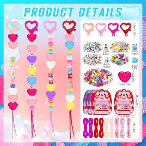 36 Set Valentine's Day DIY Keychain Making Crafts Kit Heart Key Ring Accessories Schoolbag Cards Colored Rope Letter and Heart Shape Beads for DIY Crafts Jewelry Making Keychains Valentine's Day Gift in Saudi Arabia