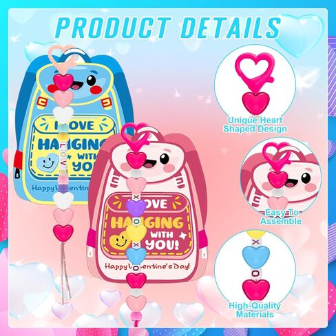 36 Set Valentine's Day DIY Keychain Making Crafts Kit Heart Key Ring Accessories Schoolbag Cards Colored Rope Letter and Heart Shape Beads for DIY Crafts Jewelry Making Keychains Valentine's Day Gift in Saudi Arabia