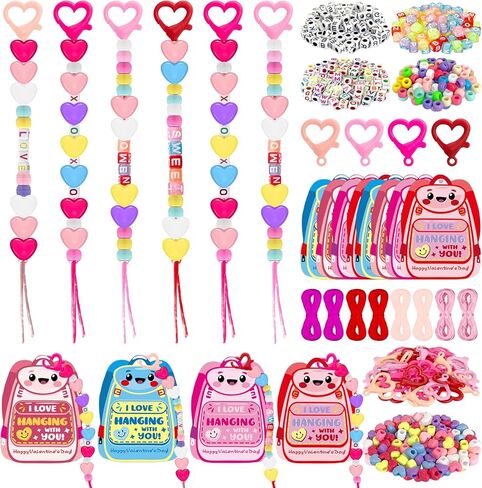 36 Set Valentine's Day DIY Keychain Making Crafts Kit Heart Key Ring Accessories Schoolbag Cards Colored Rope Letter and Heart Shape Beads for DIY Crafts Jewelry Making Keychains Valentine's Day Gift in Saudi Arabia