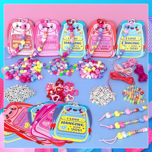 36 Set Valentine's Day DIY Keychain Making Crafts Kit Heart Key Ring Accessories Schoolbag Cards Colored Rope Letter and Heart Shape Beads for DIY Crafts Jewelry Making Keychains Valentine's Day Gift in Saudi Arabia