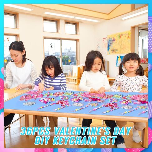 36 Set Valentine's Day DIY Keychain Making Crafts Kit Heart Key Ring Accessories Schoolbag Cards Colored Rope Letter and Heart Shape Beads for DIY Crafts Jewelry Making Keychains Valentine's Day Gift in Saudi Arabia