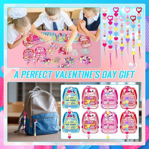 36 Set Valentine's Day DIY Keychain Making Crafts Kit Heart Key Ring Accessories Schoolbag Cards Colored Rope Letter and Heart Shape Beads for DIY Crafts Jewelry Making Keychains Valentine's Day Gift in Saudi Arabia