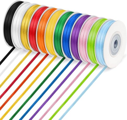 Rainbow Ribbon Solid Color Assortmen, Double Face Satin Ribbon Polyester for Gift Wrapping, DIY Crafts, Happy Birthday Party Wedding Decorations Hair Bows (12-Color) in Kuwait