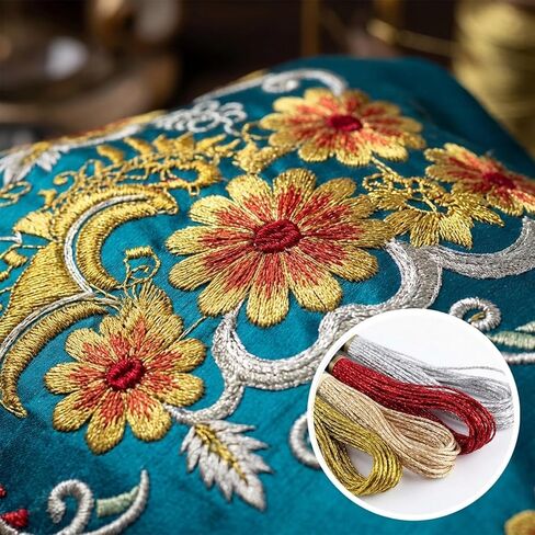 12 Skeins Metallic Embroidery Floss, Polyester Cross-Stitch Threads for Hand Embroidery, Glitter Embroidery Thread String, String Art DIY Bracelet(Gold+Yellow+Silver+Red) in Saudi Arabia