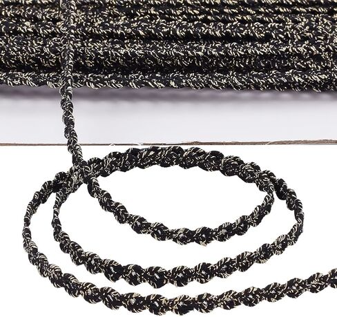15 Yards 1/4 Inch Black Gimp Braid Ribbon Trim Gold Metallic Polyester Woven Upholstery Fringe Fabric Lace Trimming Bulk for Sewing Jewelry Making Crafts Costume Curtain Dress DIY Christmas in Saudi Arabia