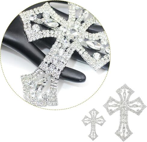 2Pcs Cross Patches Sparkling Rhinestone Applique Patches Sew on Rhinestone Patches for Clothes Dresses Jeans Jackets Bags Backpacks Hats Shoes Embellishments in Saudi Arabia
