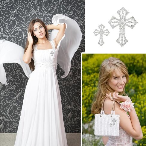 2Pcs Cross Patches Sparkling Rhinestone Applique Patches Sew on Rhinestone Patches for Clothes Dresses Jeans Jackets Bags Backpacks Hats Shoes Embellishments in Saudi Arabia