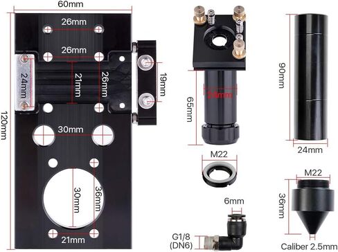Cloudray C Series Head Fit to focus Lens D18 FL38.1& Dia.20mm FL.50.8/63.5/101.6 mm & Mirror Dia 25mm Replacement Part for CO2 Laser Engraver in Saudi Arabia