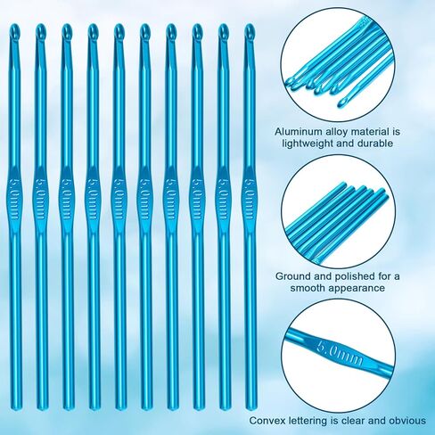 14 Pcs Bulk Crochet Hooks, 5mm Crochet Hook US Size H (Size 8) Aluminum Knitting Needles, Crochet Hooks for Beginners for Yarn Craft, DIY Yarn Crafts Beginners (Blue) in Saudi Arabia