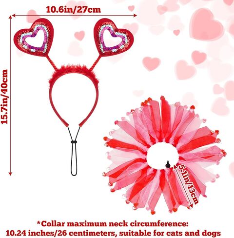 2 Pcs Valentines Day Pet Costumes - Small Dog & Cat Valentines Outfit (Collar and Headband), Red and Pink Themed Apparel for Small Pets in Saudi Arabia