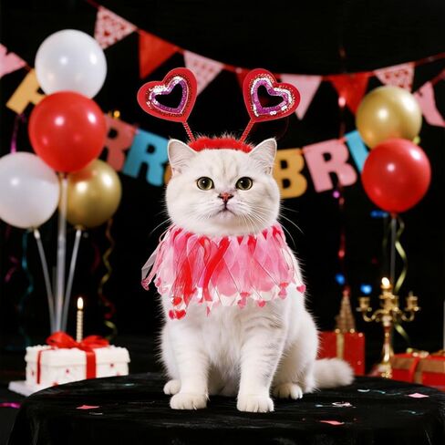 2 Pcs Valentines Day Pet Costumes - Small Dog & Cat Valentines Outfit (Collar and Headband), Red and Pink Themed Apparel for Small Pets in Saudi Arabia