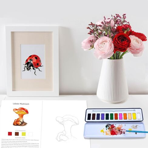 مجموعة كتب ألوان مائية مبتكرة مكونة من قطعتين مع دهانات وفرشاة، و12 نمطًا من تصميمات DIY الأصلية، وكتب تلوين للكبار مناسبة للمبتدئين (الحشرات والفطر) in Saudi Arabia