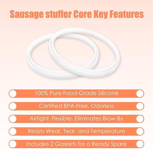 حشية مكبس حشو السجق البديلة (عبوة من قطعتين) لختم مانع للتسرب، حلقة دائرية من السيليكون الملائمة للطعام تناسب 3 و5 و7 لتر من الحشوات الرأسية والأفقية المتوافقة مع هاكا وفيفور وويستون in Kuwait