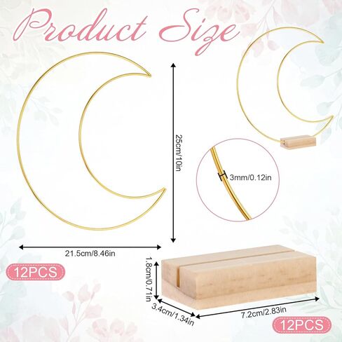 12 Pack Moon Shaped Metal Floral Hoop Metal Wreath Ring Stand with Wooden Base Hoops for Crafts Dream Catcher Ring for Weddings, Banquets, Parties and Home Decoration-Gold in Saudi Arabia