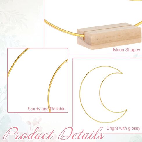 12 Pack Moon Shaped Metal Floral Hoop Metal Wreath Ring Stand with Wooden Base Hoops for Crafts Dream Catcher Ring for Weddings, Banquets, Parties and Home Decoration-Gold in Saudi Arabia