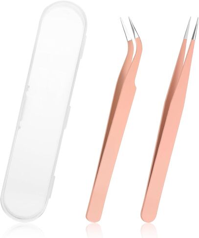 Sticker Tweezers, 2 Pcs Stainless Steel Craft Tweezers Straight Curved Eyebrow Tweezer for Stickers, Jewelry Making, DIY Crafts, Scrapbooking, Precision Electronics (Orange) in Saudi Arabia