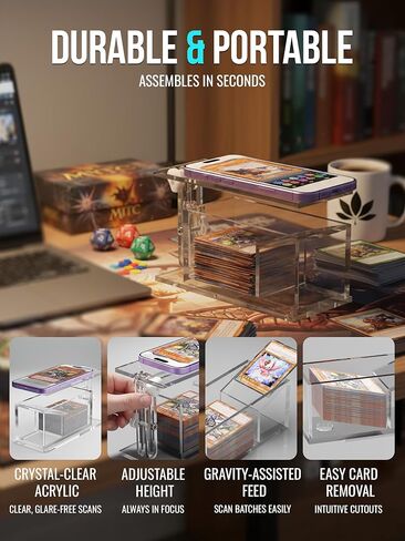 ماسح ضوئي لبطاقات التداول بارتفاع قابل للتعديل - حامل ماسح ضوئي لبطاقات MTG وTCG، تصميم أكريليك خالٍ من الظل، مسح سريع لسعر التحقق من بطاقات MTG، مثالي لفهرسة البطاقات الجديدة بالجملة، متوافق مع تطبيق ManaBox in Kuwait