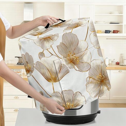 NYZE Slow Cooker Dust Cover for 6-7 Quart Instant Pot Pressure Cooker 15.75x14x9.25 Inch Kitchen Small Appliance Protector with Top Handle & Storage Pockets(Gold Floral) in Saudi Arabia