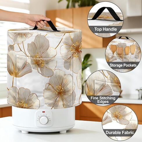 NYZE Slow Cooker Dust Cover for 6-7 Quart Instant Pot Pressure Cooker 15.75x14x9.25 Inch Kitchen Small Appliance Protector with Top Handle & Storage Pockets(Gold Floral) in Saudi Arabia