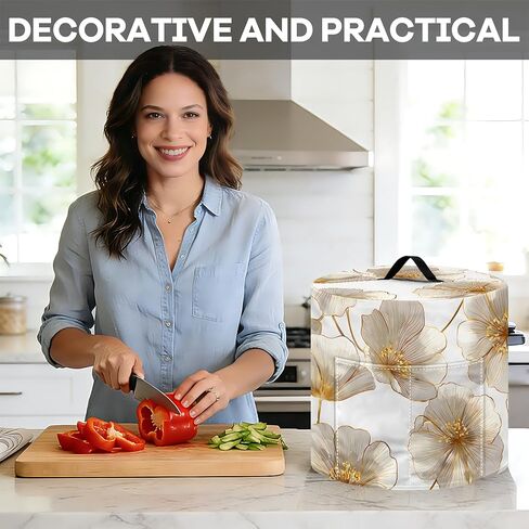 NYZE Slow Cooker Dust Cover for 6-7 Quart Instant Pot Pressure Cooker 15.75x14x9.25 Inch Kitchen Small Appliance Protector with Top Handle & Storage Pockets(Gold Floral) in Saudi Arabia
