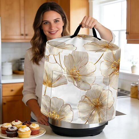 NYZE Slow Cooker Dust Cover for 6-7 Quart Instant Pot Pressure Cooker 15.75x14x9.25 Inch Kitchen Small Appliance Protector with Top Handle & Storage Pockets(Gold Floral) in Saudi Arabia