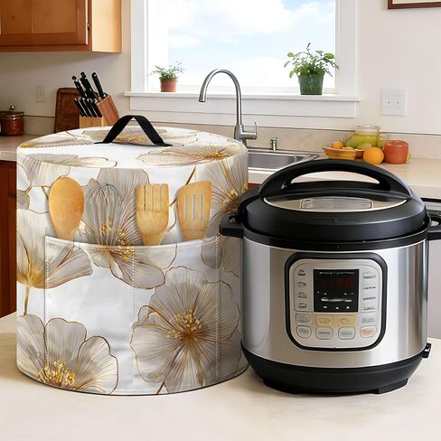 NYZE Slow Cooker Dust Cover for 6-7 Quart Instant Pot Pressure Cooker 15.75x14x9.25 Inch Kitchen Small Appliance Protector with Top Handle & Storage Pockets(Gold Floral) in Saudi Arabia
