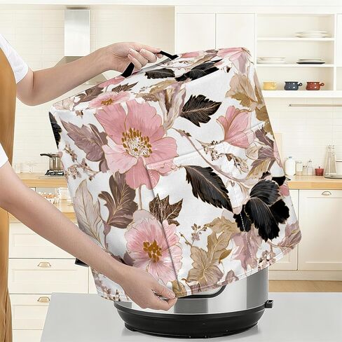 NYZE Slow Cooker Dust Cover for 6-7 Quart Instant Pot Pressure Cooker 15.75x14x9.25 Inch Kitchen Small Appliance Protector with Top Handle & Storage Pockets(Gold Floral) in Saudi Arabia