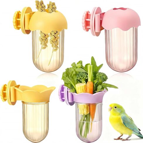 4 Pcs Millet Holder for Bird Cage Feeder Parrot Vegetable Veggies Holder No Mess Bird Feeder Cups for Fruit with Water Storage to Keep Fresh Hanging Cage for Parakeet Macaw Lovebirds in Saudi Arabia